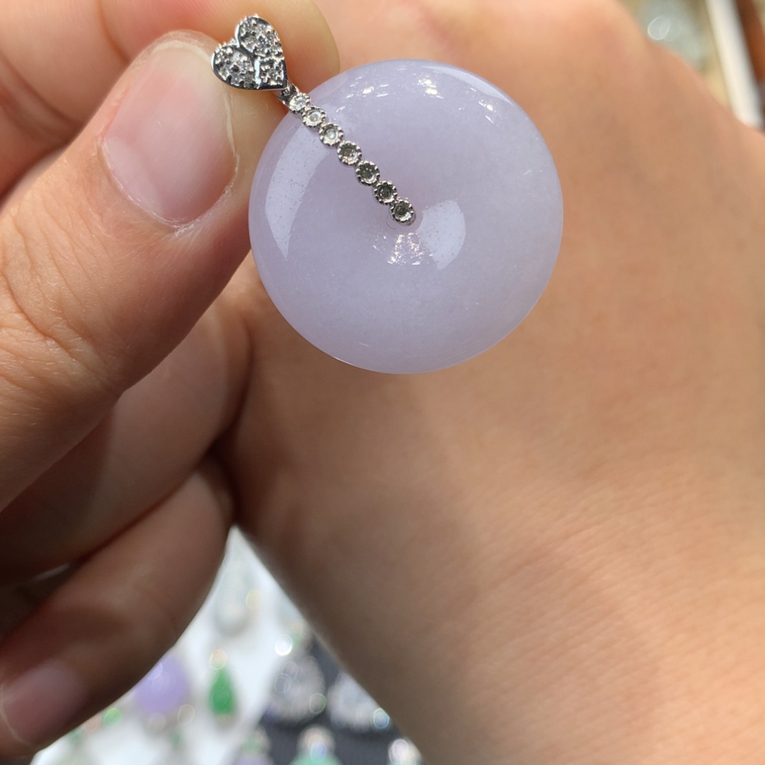 翡翠吊坠(不含链)18K金镶嵌粉紫平安扣