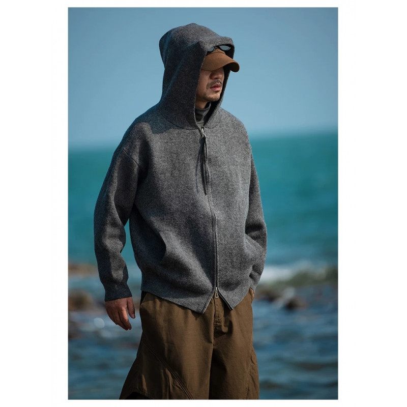 【Ruan】老钱风cleanfit简约慵懒男士秋冬款连帽针织毛衣外套