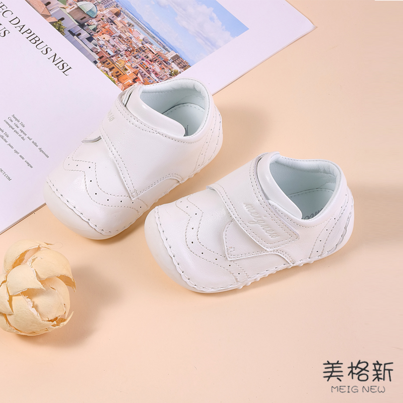 美格新宝宝学步鞋羊皮幼童机能软底防踢防滑婴儿包头英伦真皮童鞋