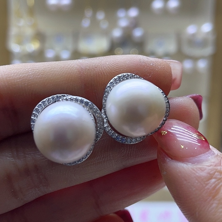 淡水珍珠耳饰银S925镶嵌