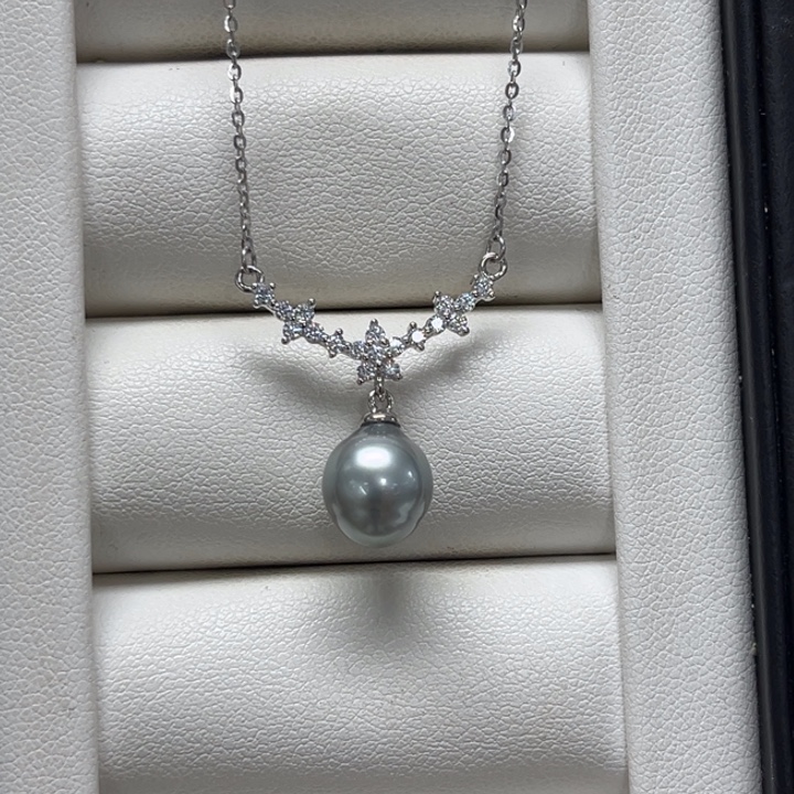 银S925镶嵌海水珍珠颈饰大溪地 9-10mm 105号