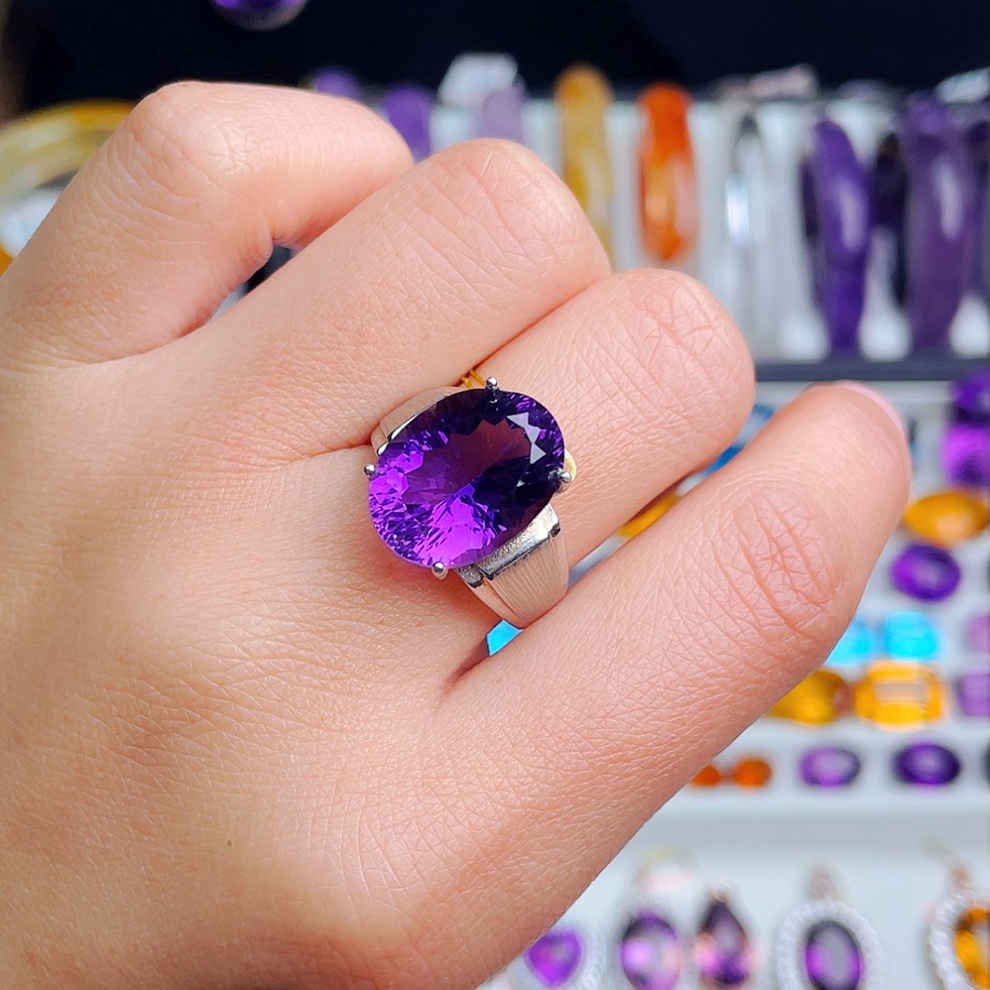 银S925镶嵌戒指紫晶天然保真