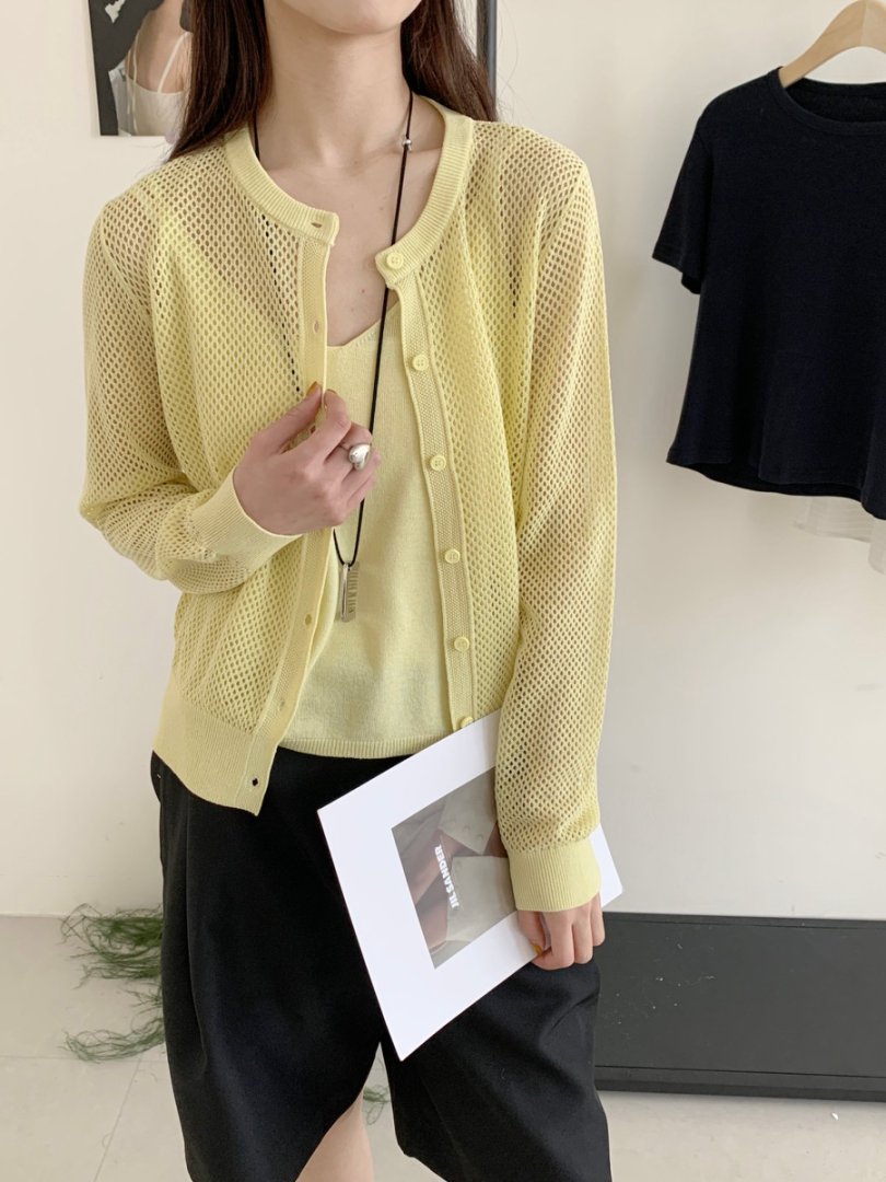 【素简.680113】春款上新天爽亚麻开衫+背心两件套女装混纺针织衫