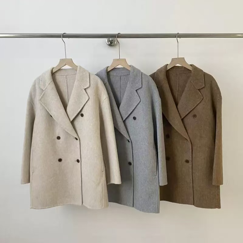 5012秋冬2025宽松休闲西装领双面毛呢大衣外套