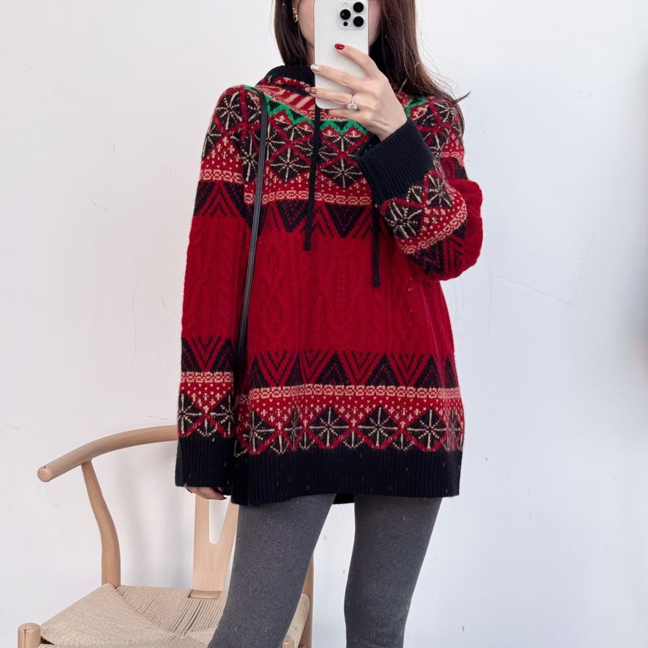 【卡诗米羊绒】24736费尔岛圣诞帽衫潮牌时尚山羊绒100%高定上衣