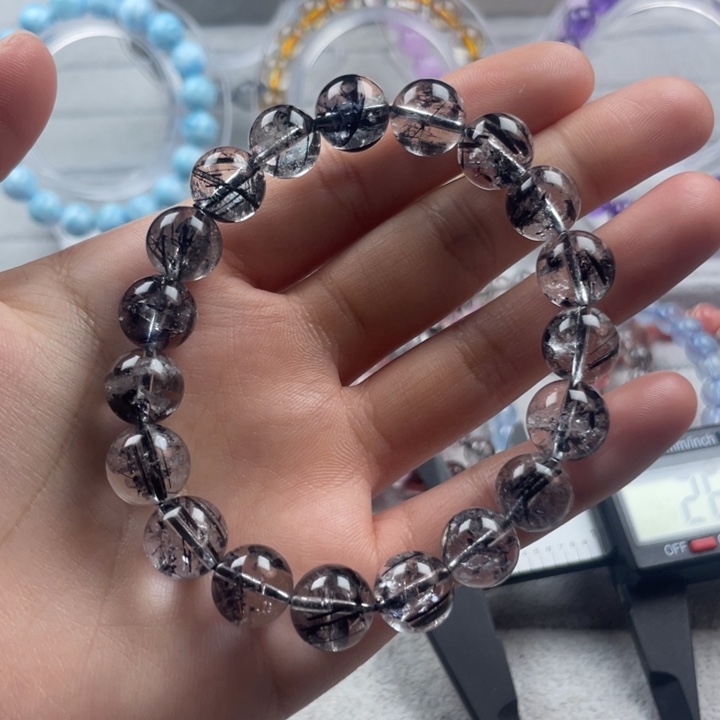 发晶天然原矿黑发晶圆珠手串10.8mm尺寸未镶嵌粗发丝收藏级