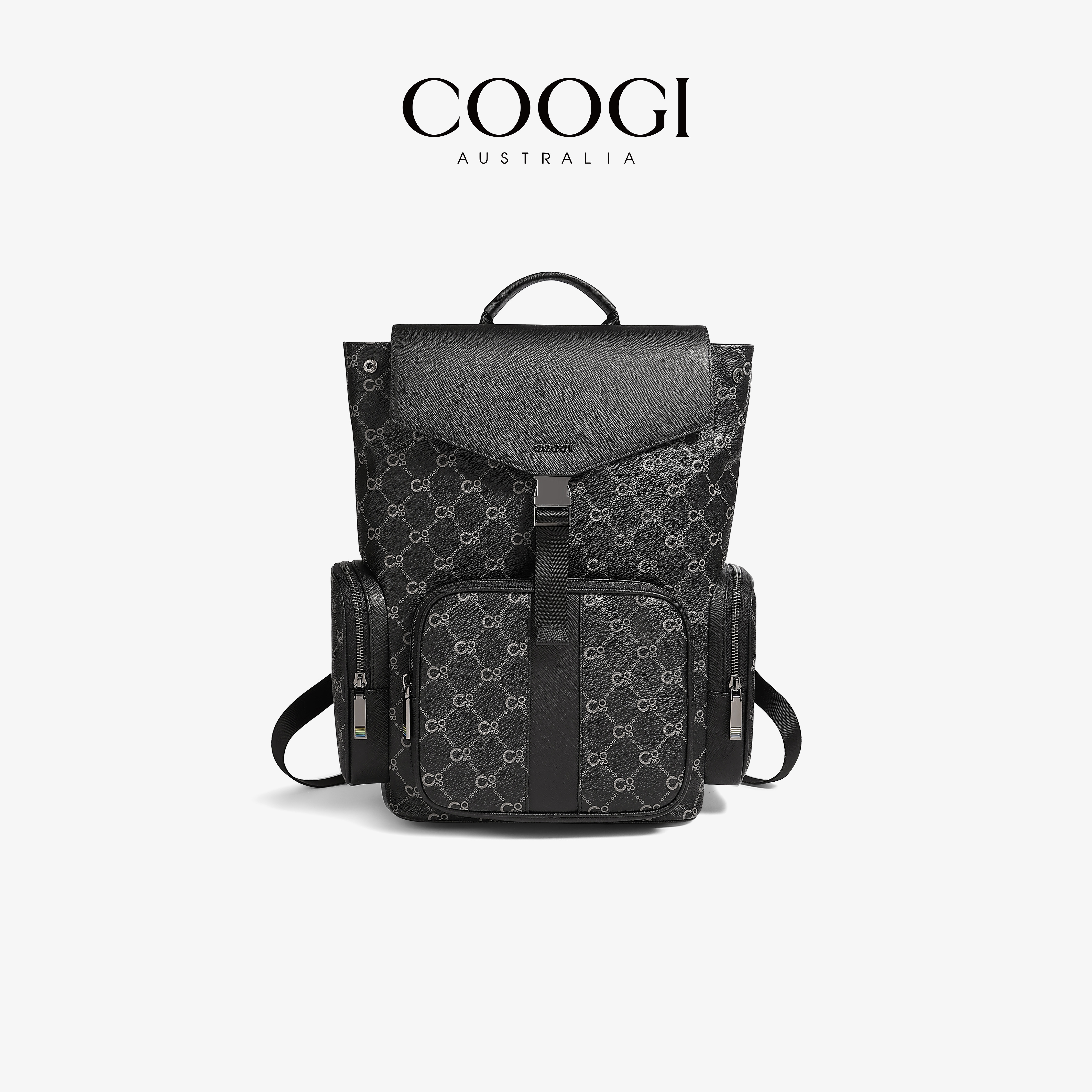 COOGI男士字母印花背包翻盖双肩包通勤商务休闲旅行电脑包多功能