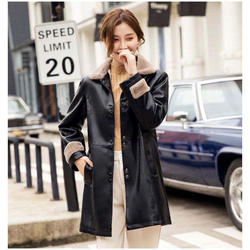 秋冬女士加绒皮衣外套休闲加绒大码中长款皮衣女外套931