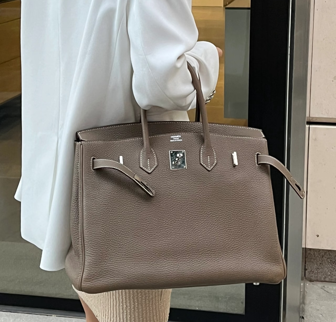 99新 Hermes/爱马仕 birkin35 大象灰 银扣 togo皮 框Q刻