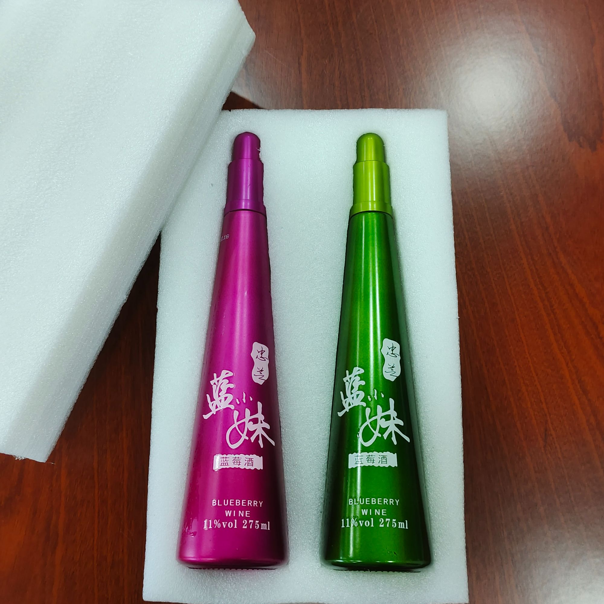 ZZ/忠芝【2瓶】蓝小妹野生蓝莓果酒彩瓶1干1甜（颜色随机）275ml*2瓶