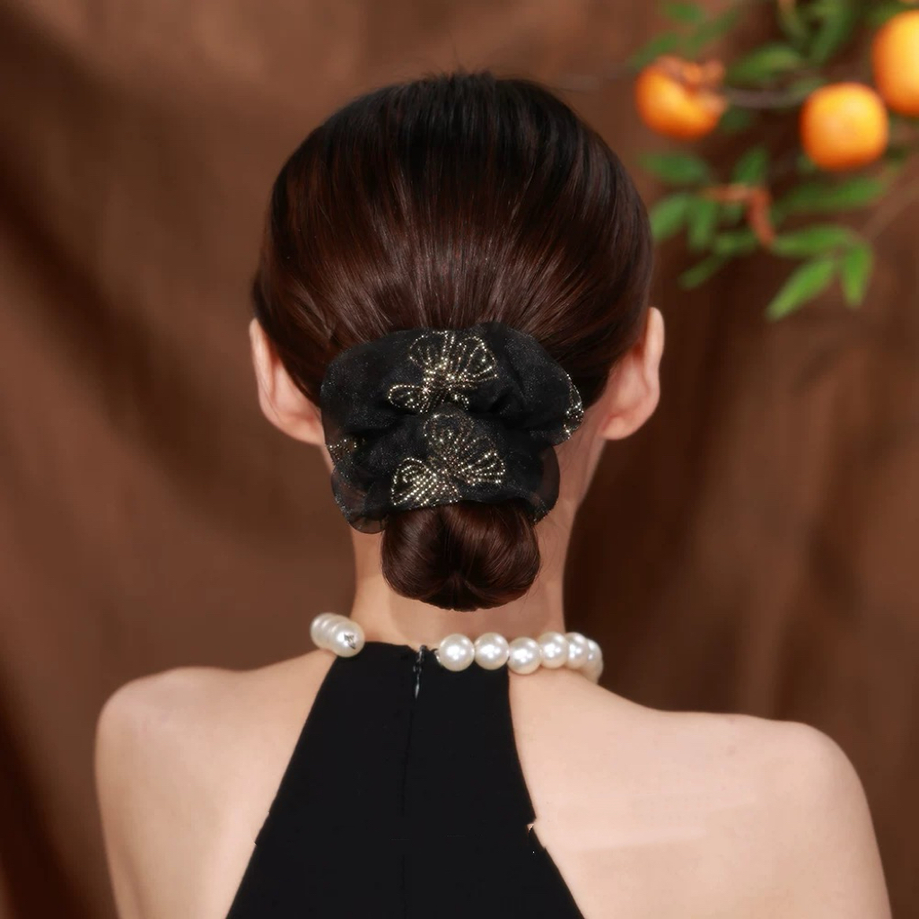 蝴蝶飞飞大肠发圈女轻奢感后脑勺盘发头绳时尚蓬松头花发饰3806