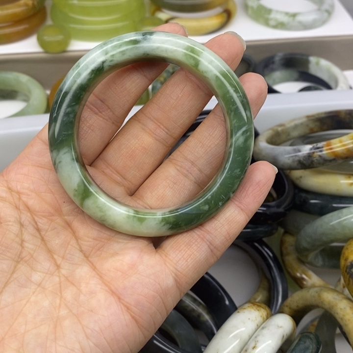 蛇纹石玉合金手镯53.6瑕不退不换