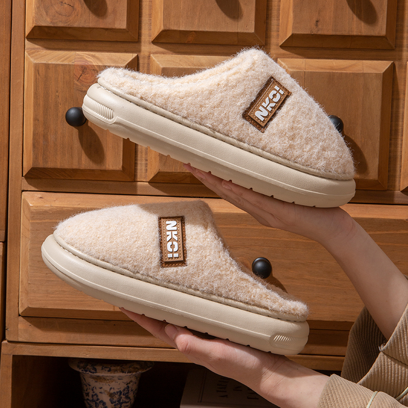 麦千品情侣棉拖鞋冬季踩屎感软底防滑男女家用加厚保暖毛毛拖