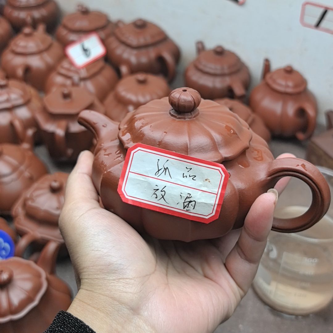 茶壶紫砂朱泥筋纹莲花200cc