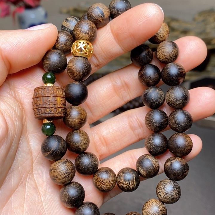 沉香木手串越南富森红土瘤疤红油料1.0➕芽庄白棋楠沉香木雕