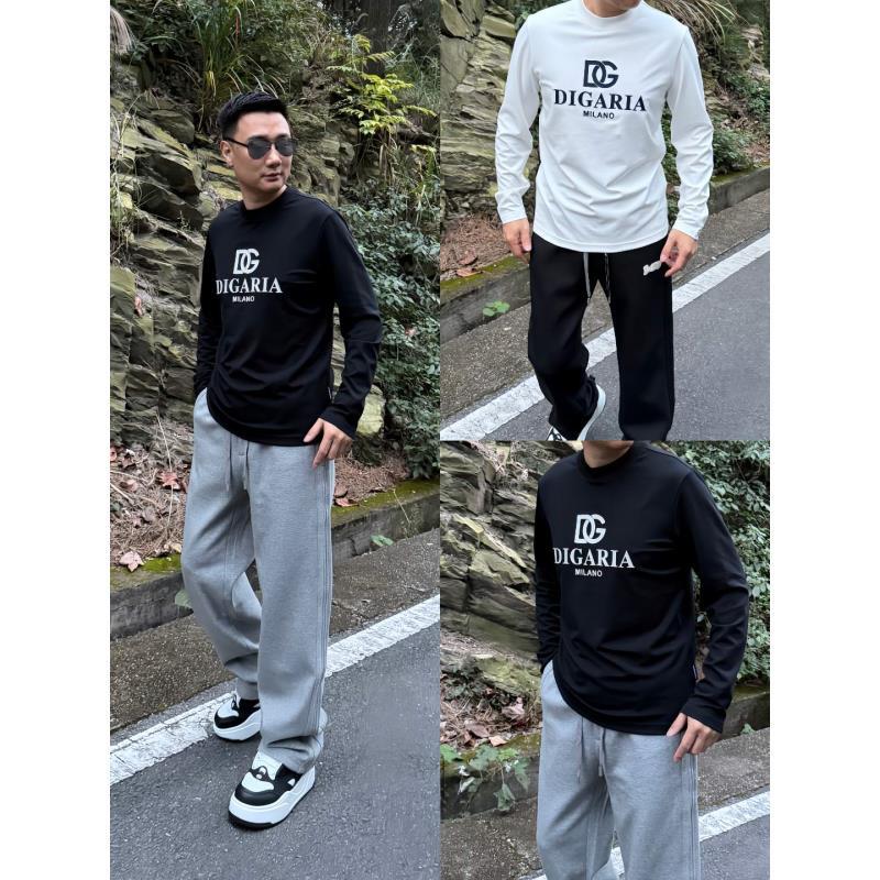 DG迪噶雅《国际行》2025秋冬男士圆领字母修身百搭打底加绒长袖T恤