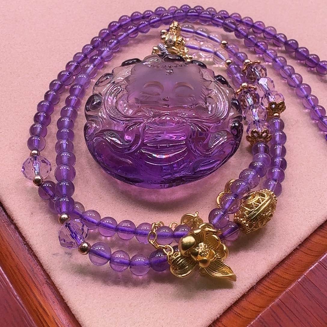 水晶颈饰未镶嵌天然巴西紫水晶狐狐吊坠