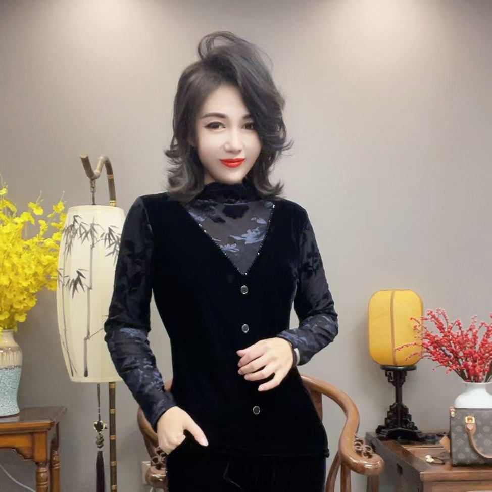 【峰姐甄选】时尚气质两穿烧花丝绒衫7030【XBS】