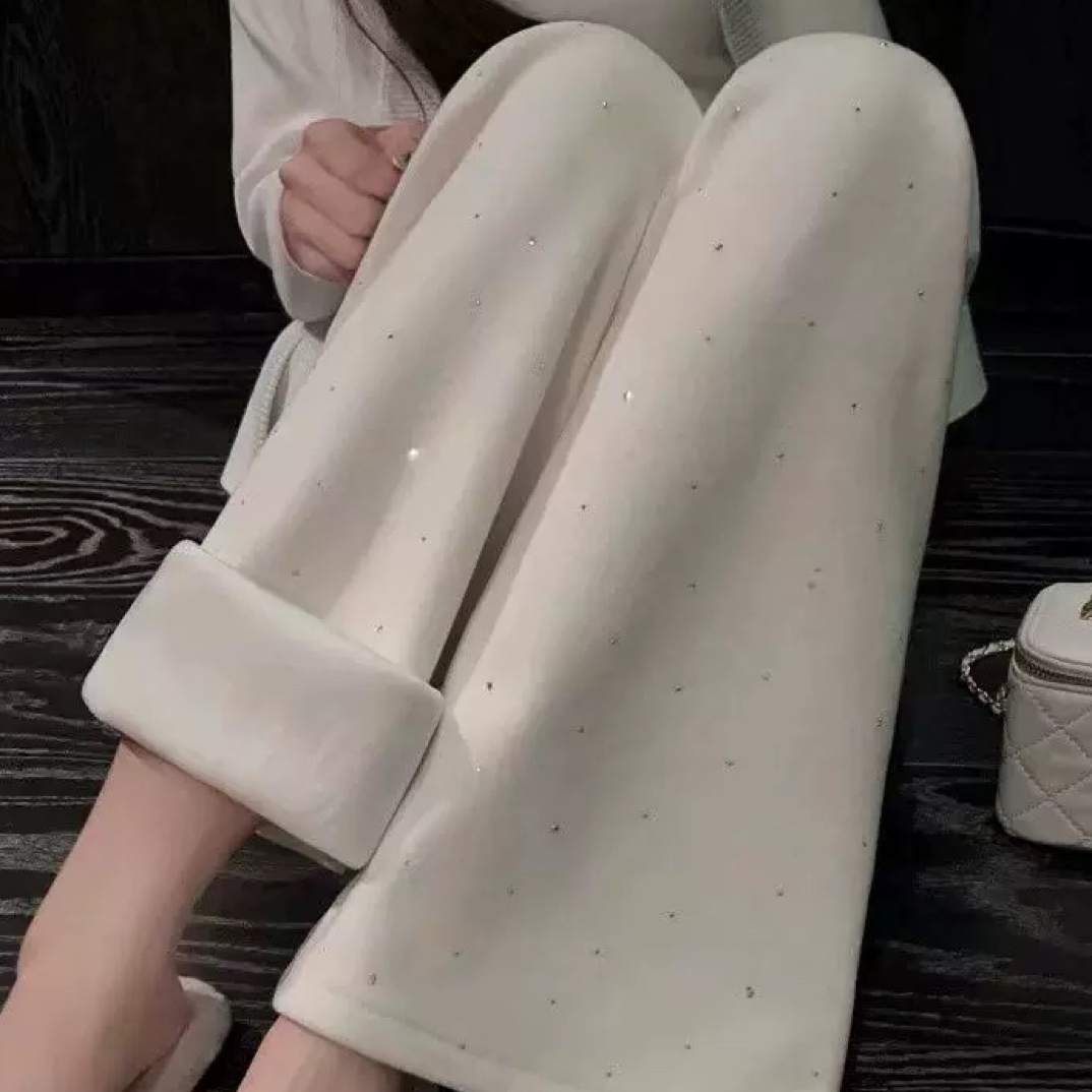 【三顺服饰】｛满天星｝加绒裤子爆闪阔腿裤