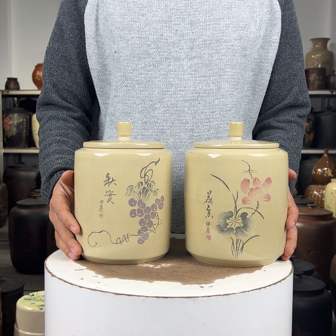 一对357克醒茶罐纯手工