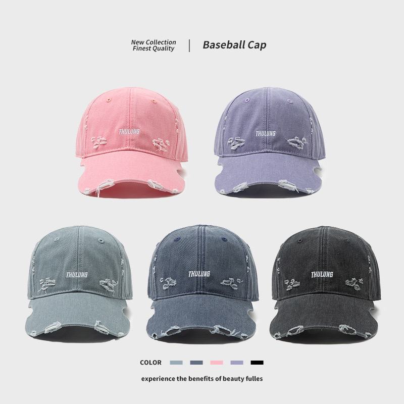 复古水洗破洞棒球帽潮流休闲百搭帽子时尚牛仔街头做旧ins鸭舌帽