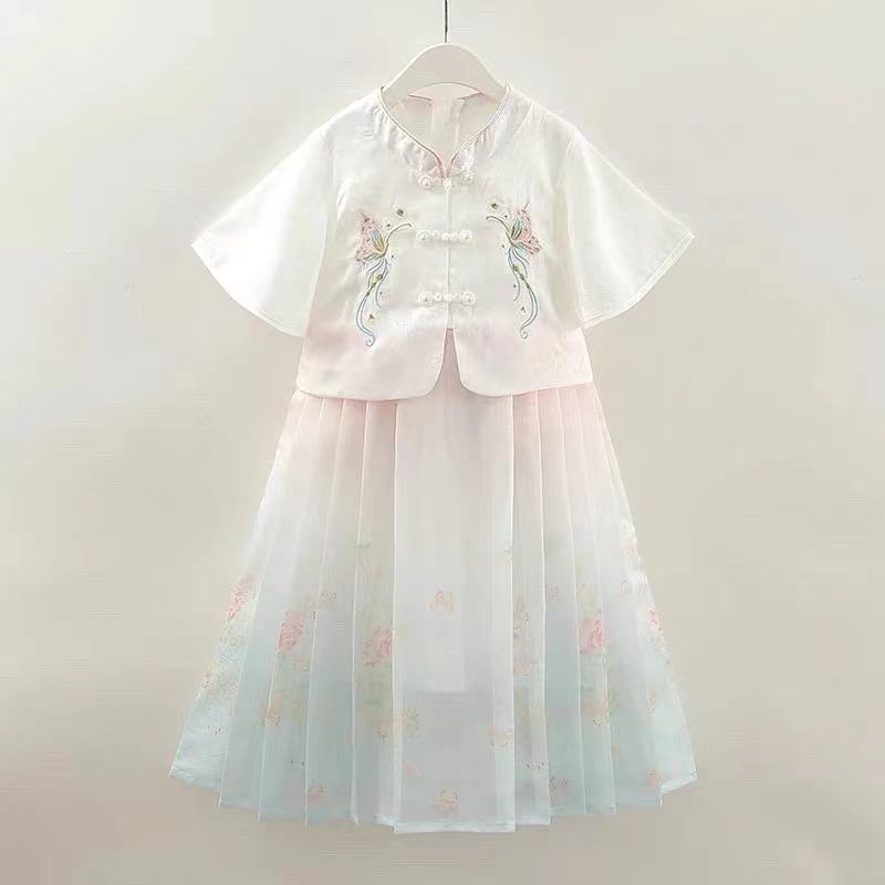 女童2025夏季新款国风刺绣渐变连衣裙B1742