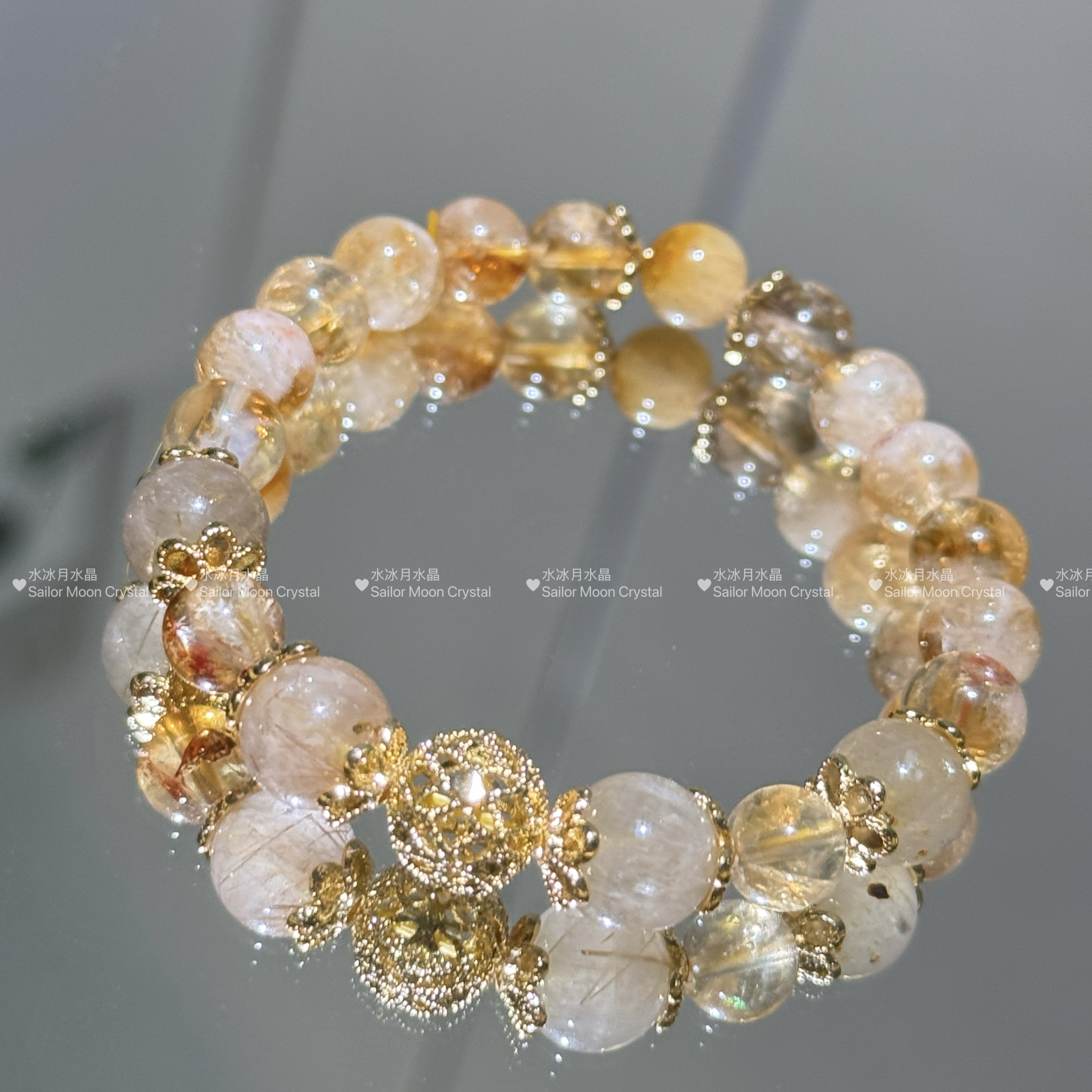 【日进斗晶】天然金发晶黄塔晶9-10mm转运珠招米手串多样性发其一