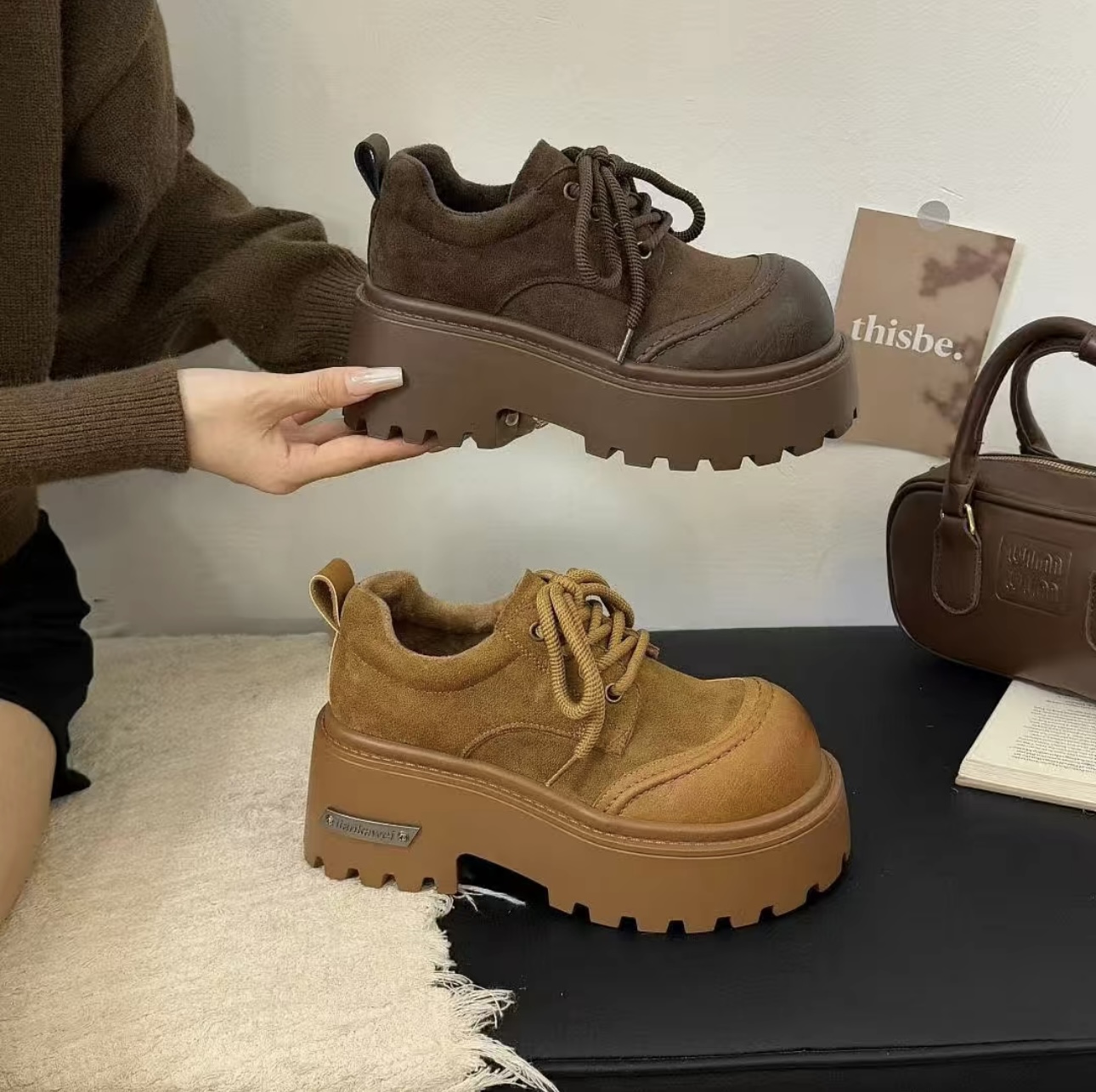 2025新款时尚百搭厚底松糕鞋女款秋冬爆款软底加绒勃肯休闲女鞋