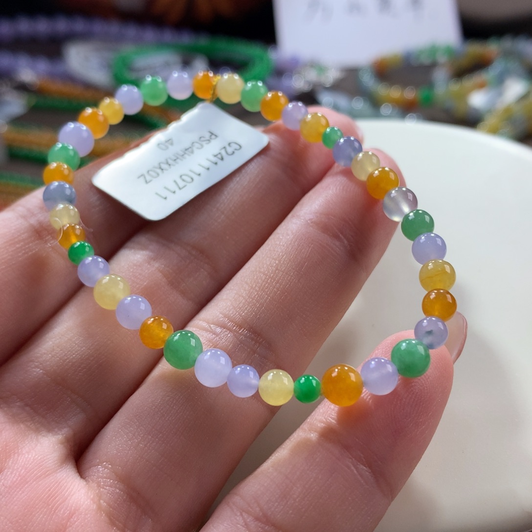 翡翠手链未镶嵌翡翠浓艳多宝卡3～5+