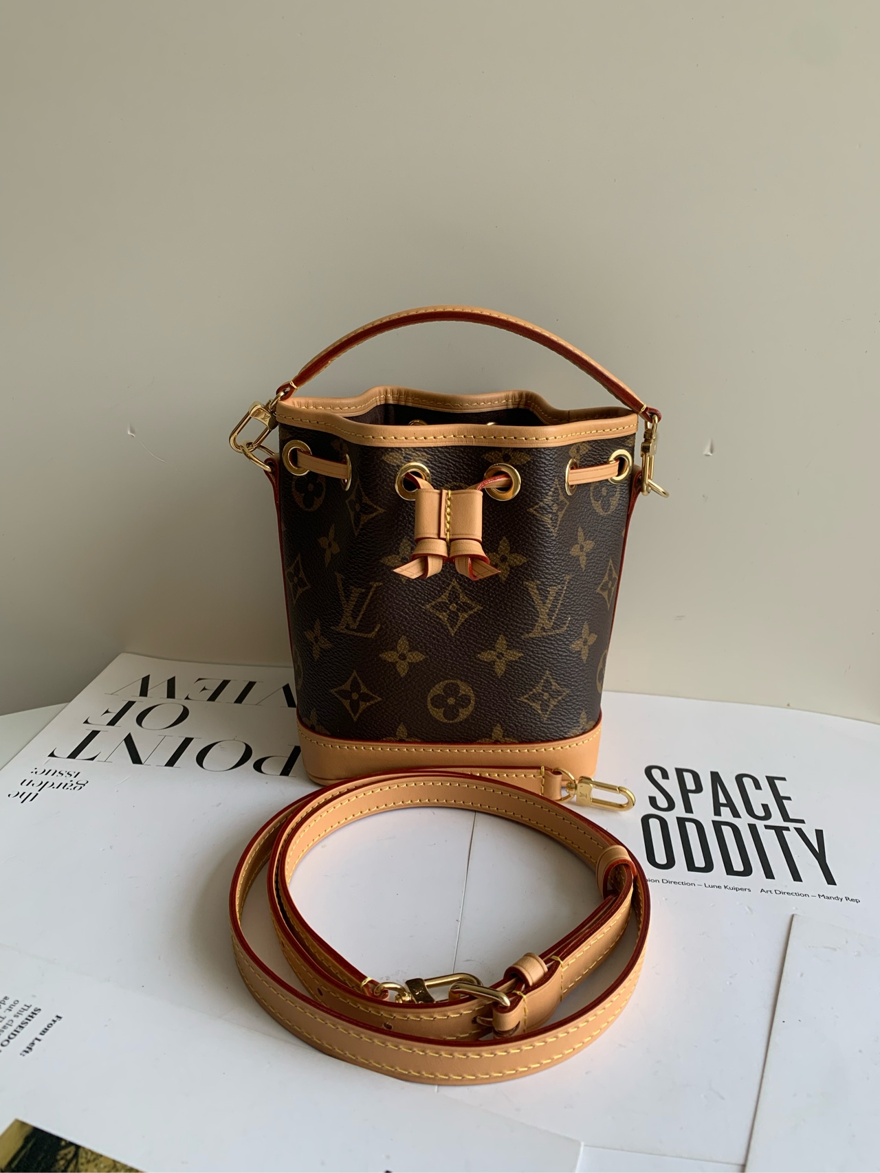 99新 LouisVuitton/路易威登 老花nano抽绳小水桶包芯片款