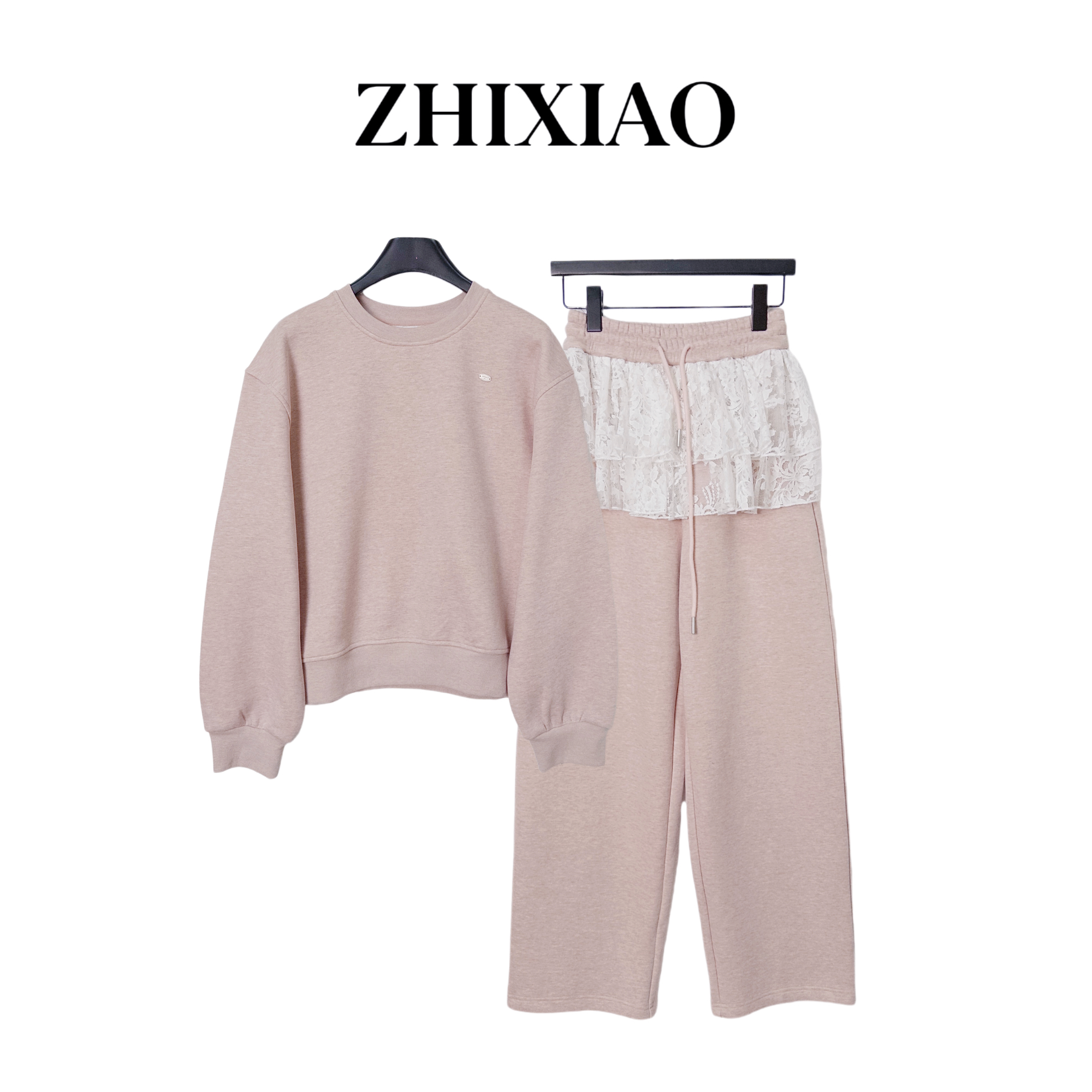【ZHIXIAO】秋冬新款：蕾丝卫衣套装6339