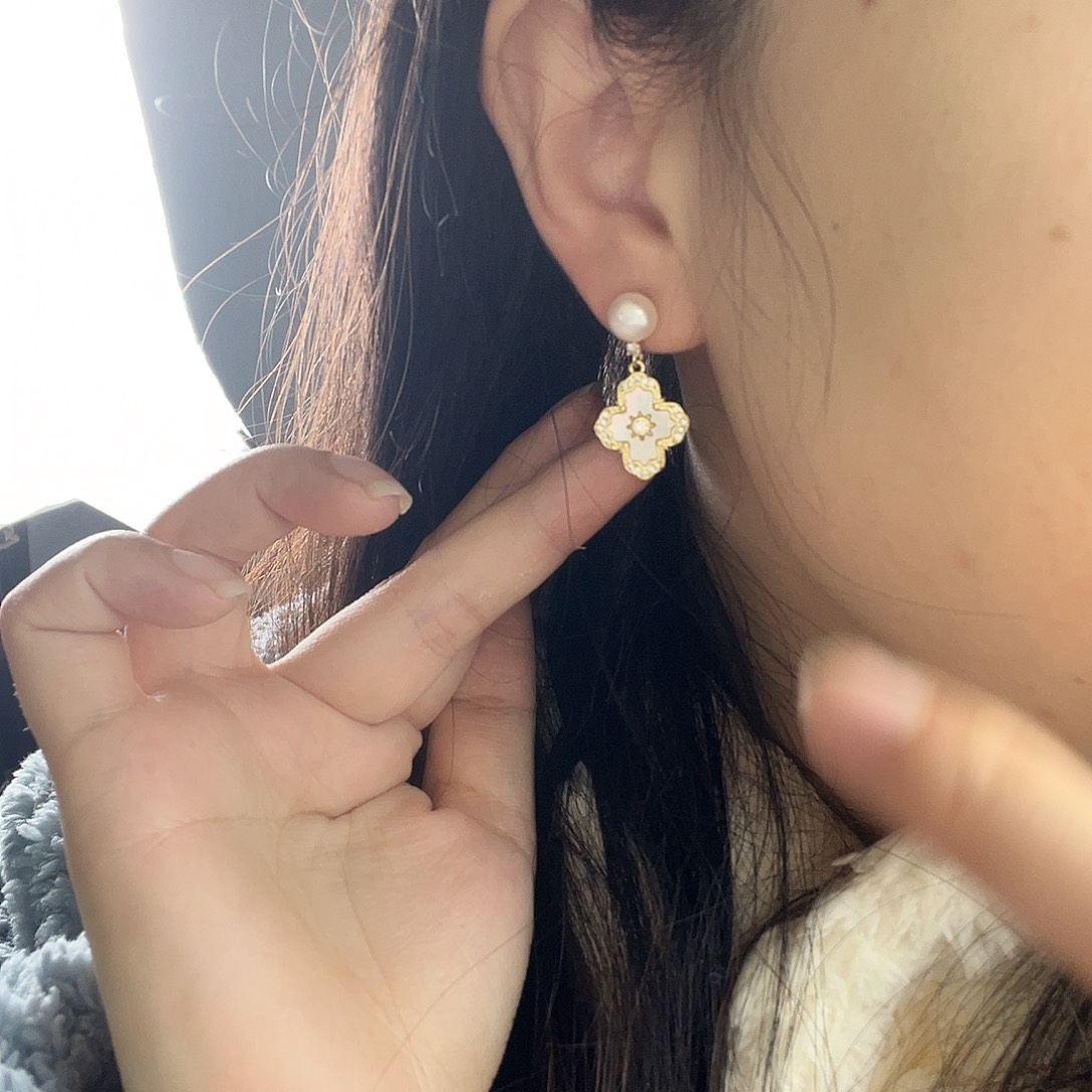 耳饰银S925镶嵌淡水珍珠