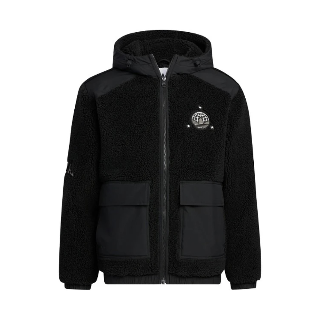 adidas Originals 三叶草 美式仿羊羔绒夹克 黑色男女同款 HS2004