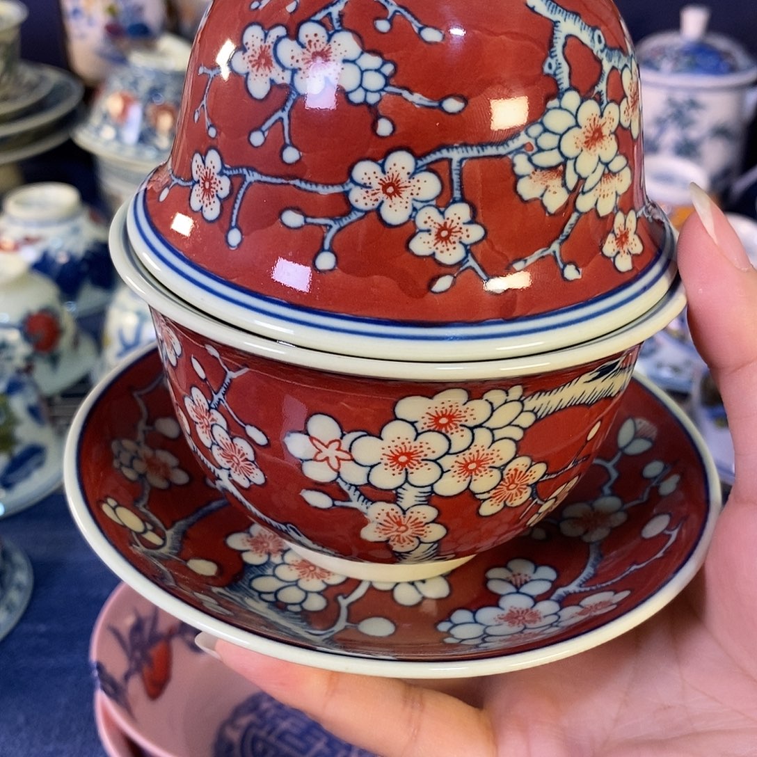 杨***觉瓷片景德镇陶瓷盖碗加杯子