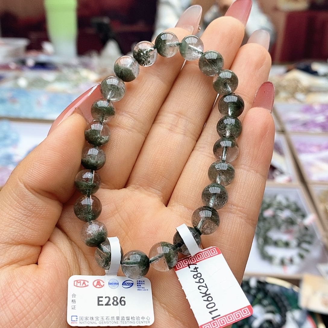 水晶套链未镶嵌E286聚宝盆绿幽灵8.9m