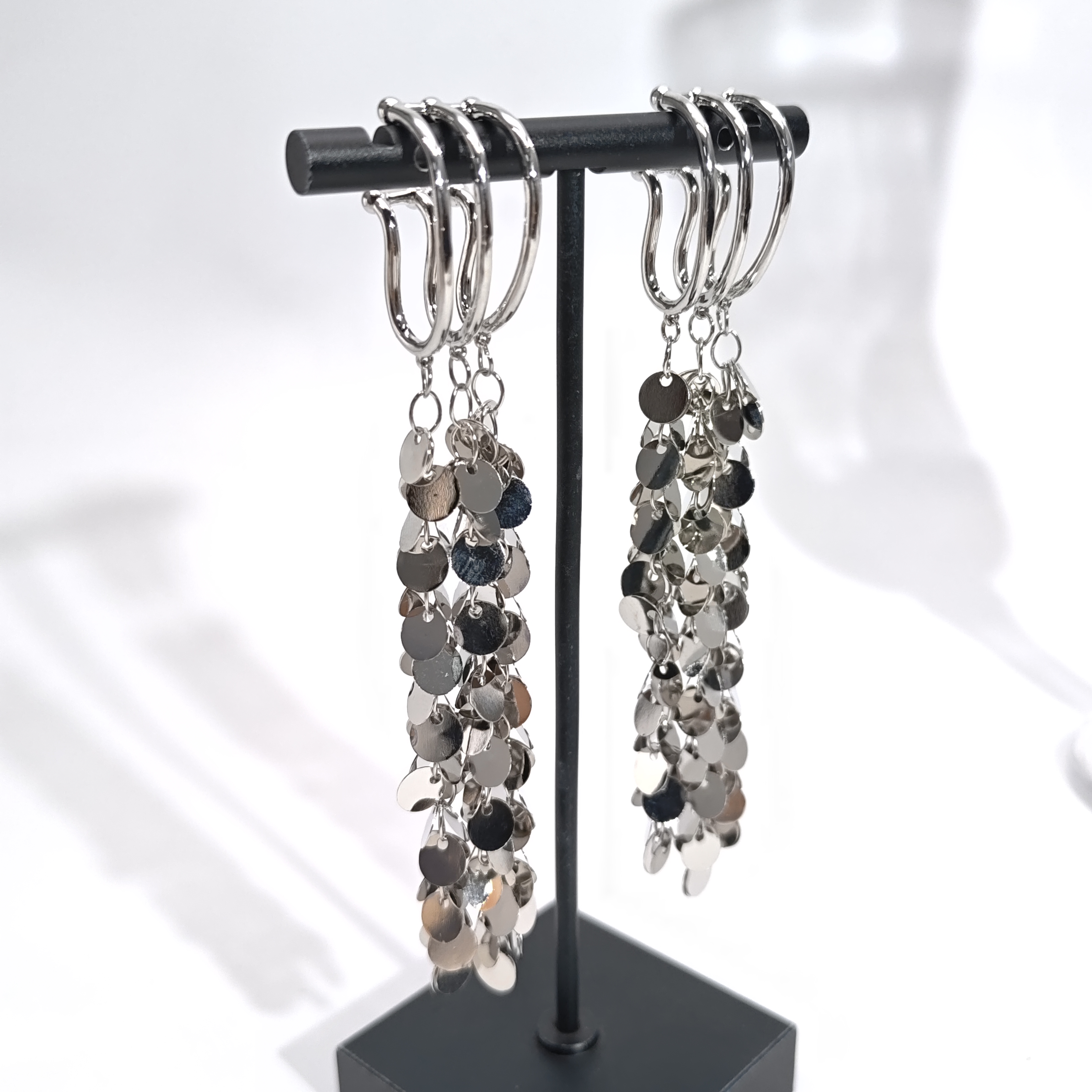 铜合金耳饰 06912冷淡风高级简约亮片长流苏个性耳夹