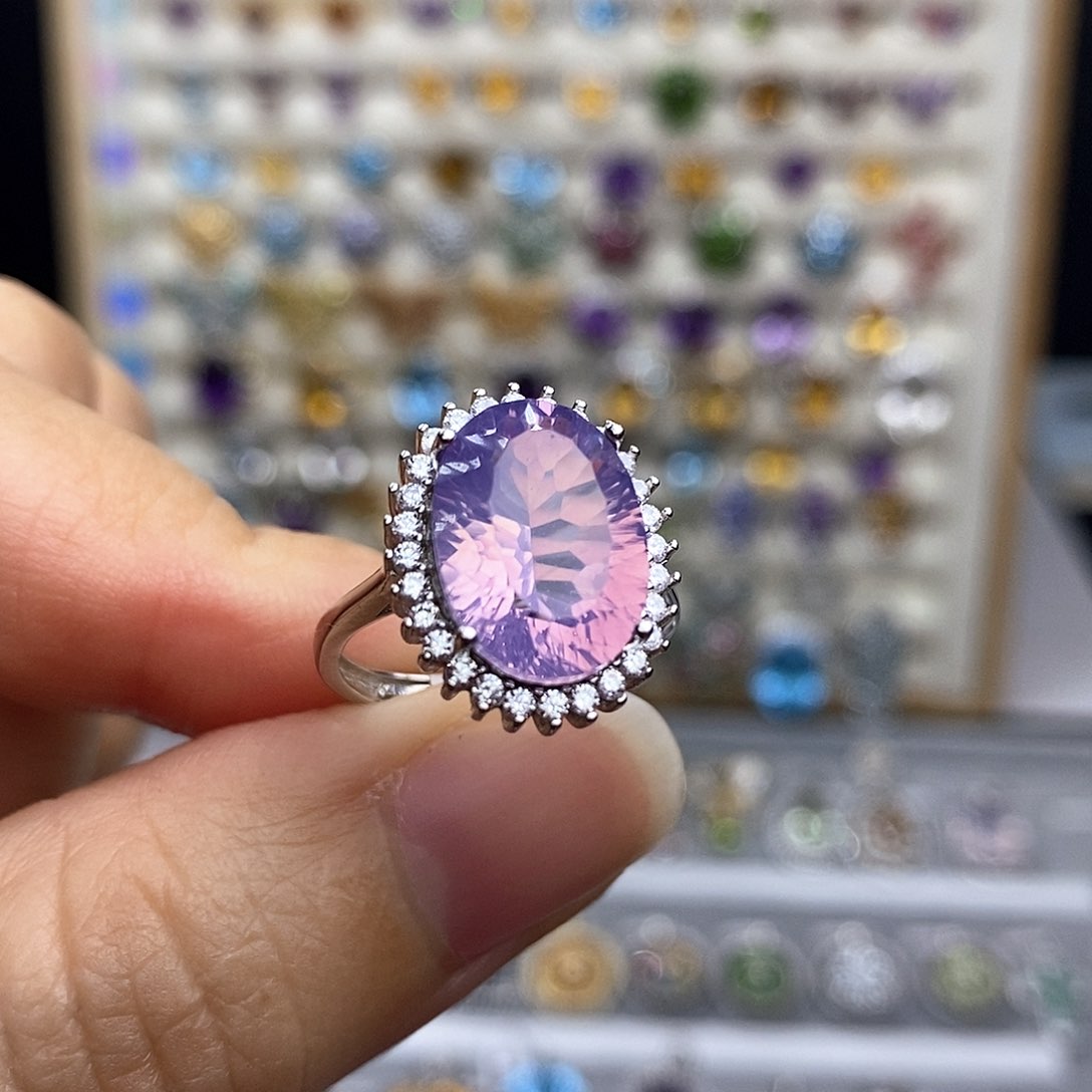 银S925镶嵌戒指水晶紫玉晶一物一证
