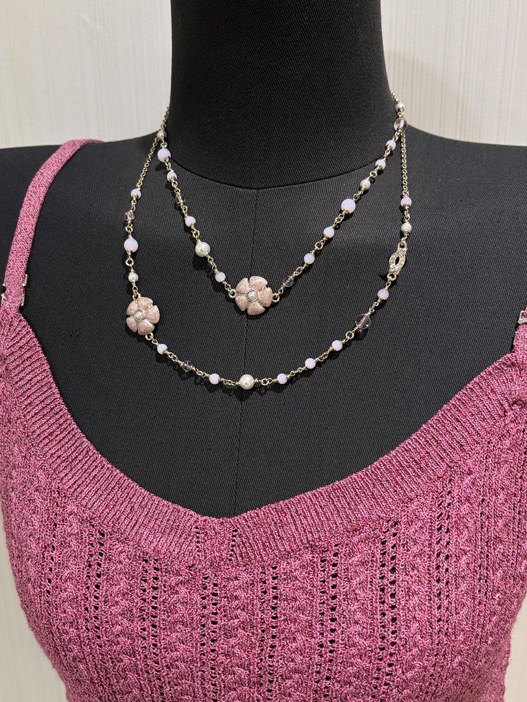 时尚粉色珐琅山茶花项链毛衣链