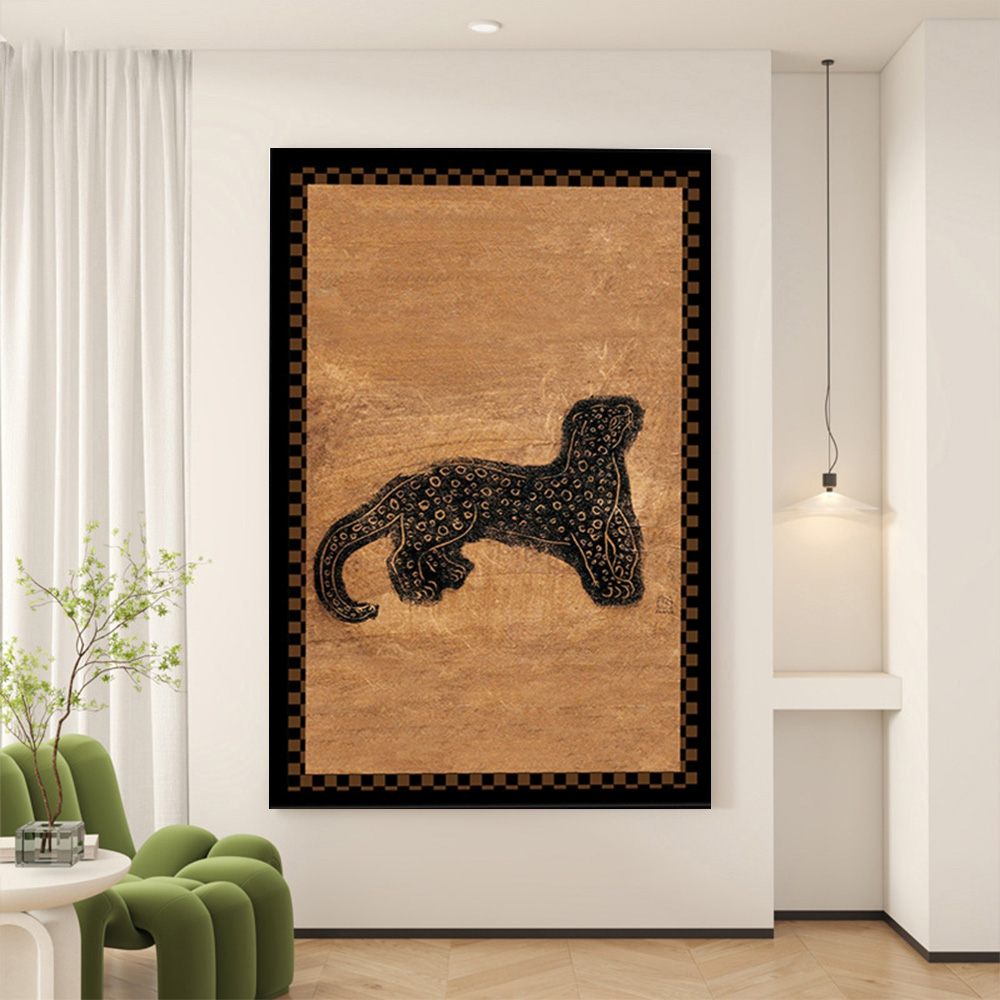 中古风复古风简约抽象客厅过道玄关装饰画-复古豹影-豹子