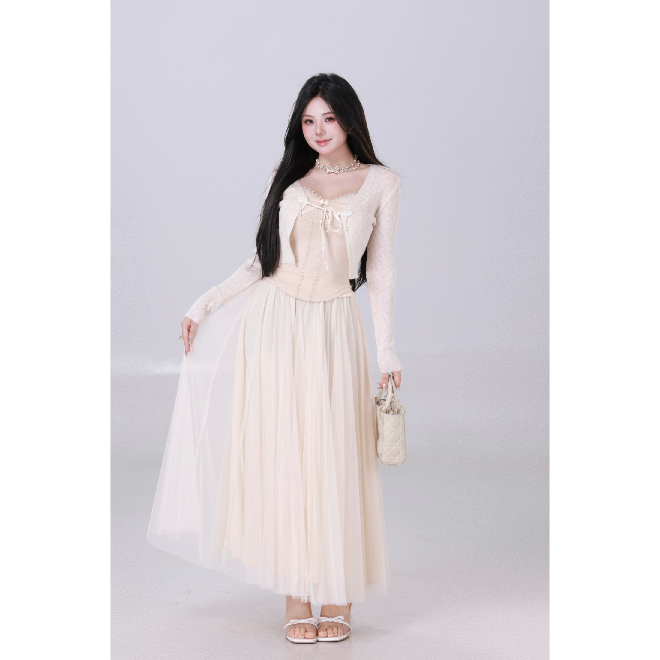 清清萌面侠【轻纱舞会】吊带长半裙开衫4423M5135M4887