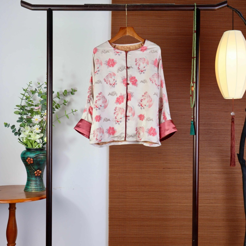 9597春夏香云纱上衣女春季桑蚕丝外套新中式衬衫长袖国风开衫
