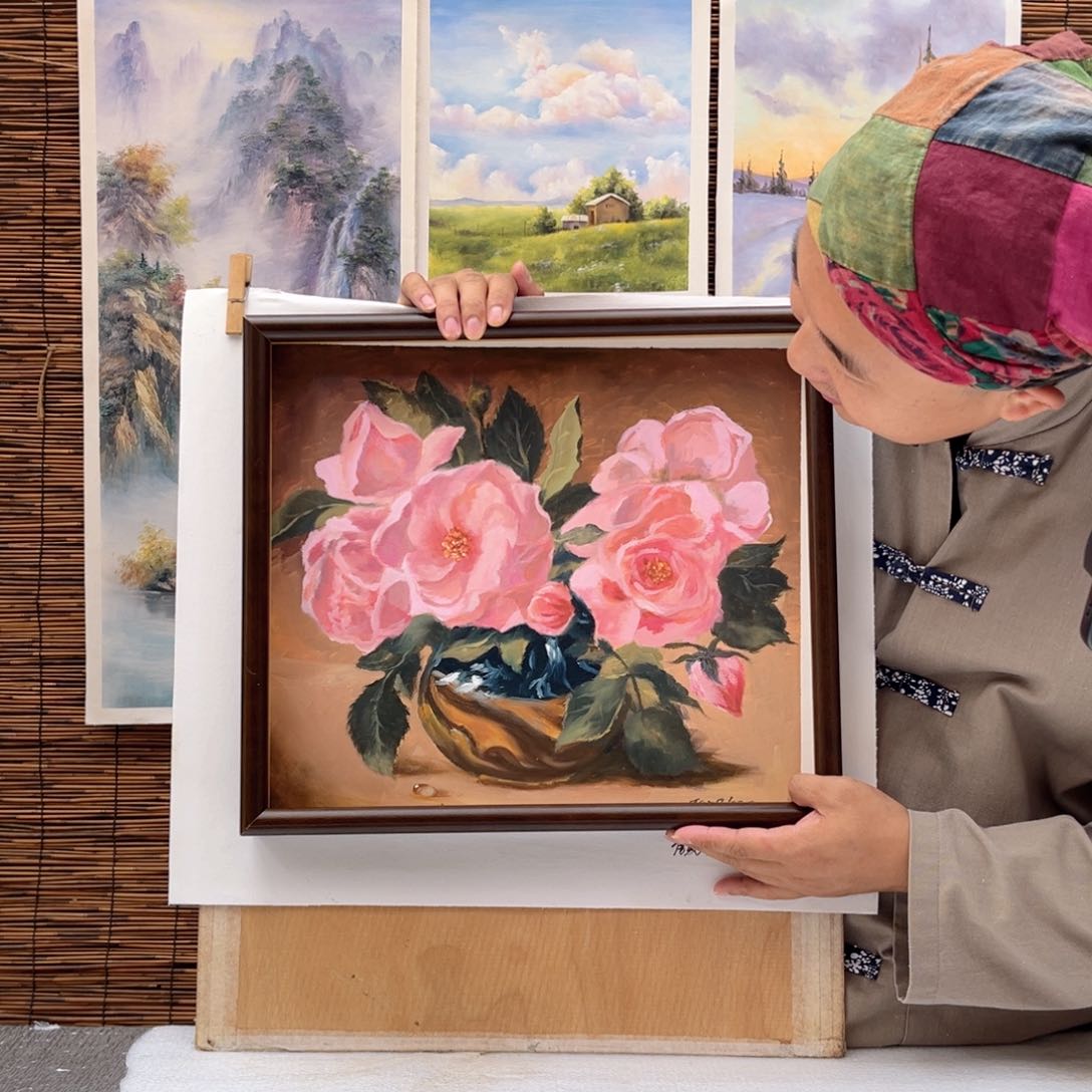 油画行路人小院绘画作品竞拍