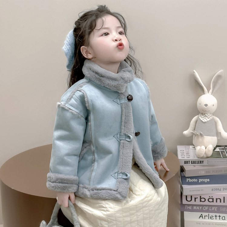 女童外套2025冬季新款儿童女孩韩版加绒加厚宝宝皮毛一体洋气