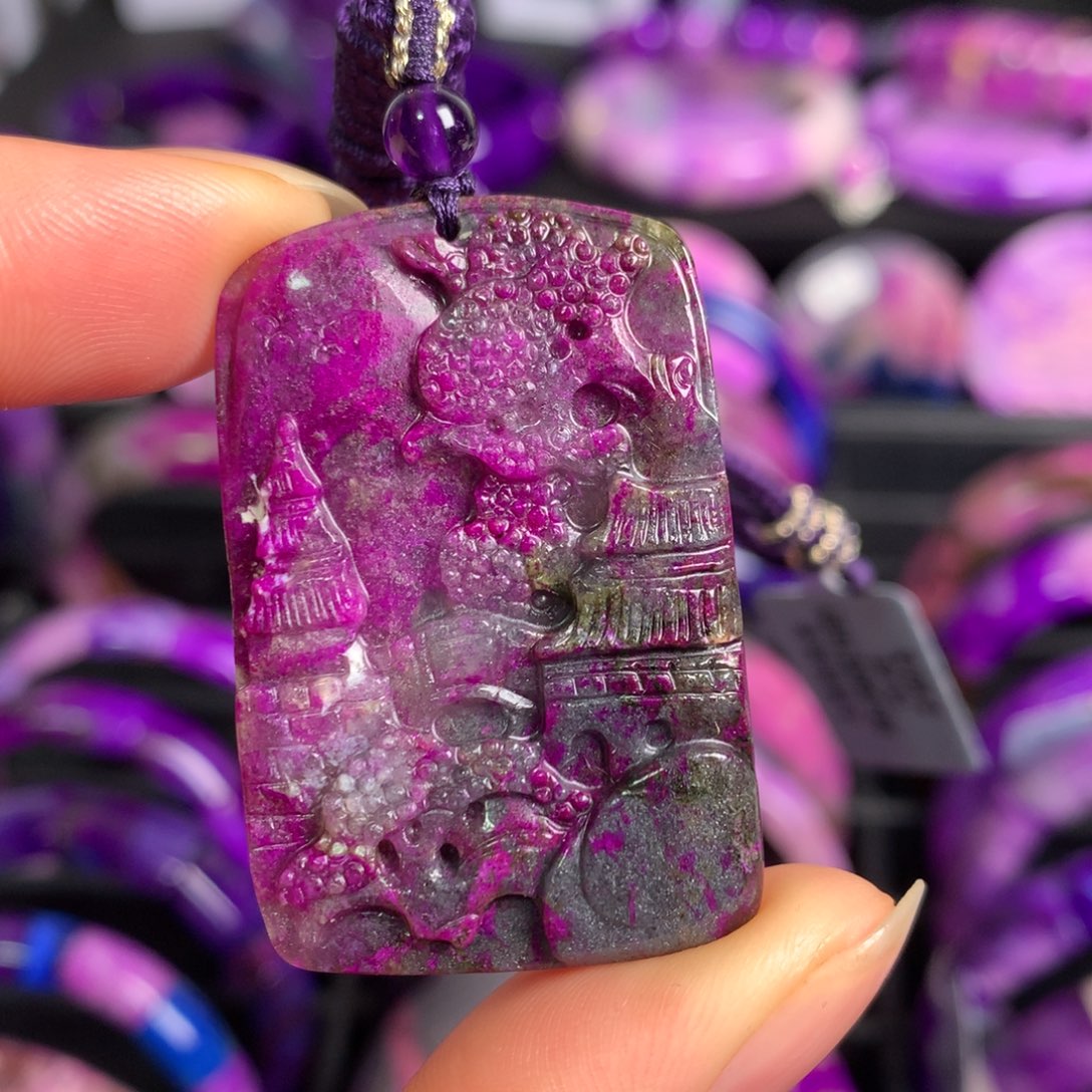 苏纪石（舒俱来）桃红樱花山水牌未镶嵌