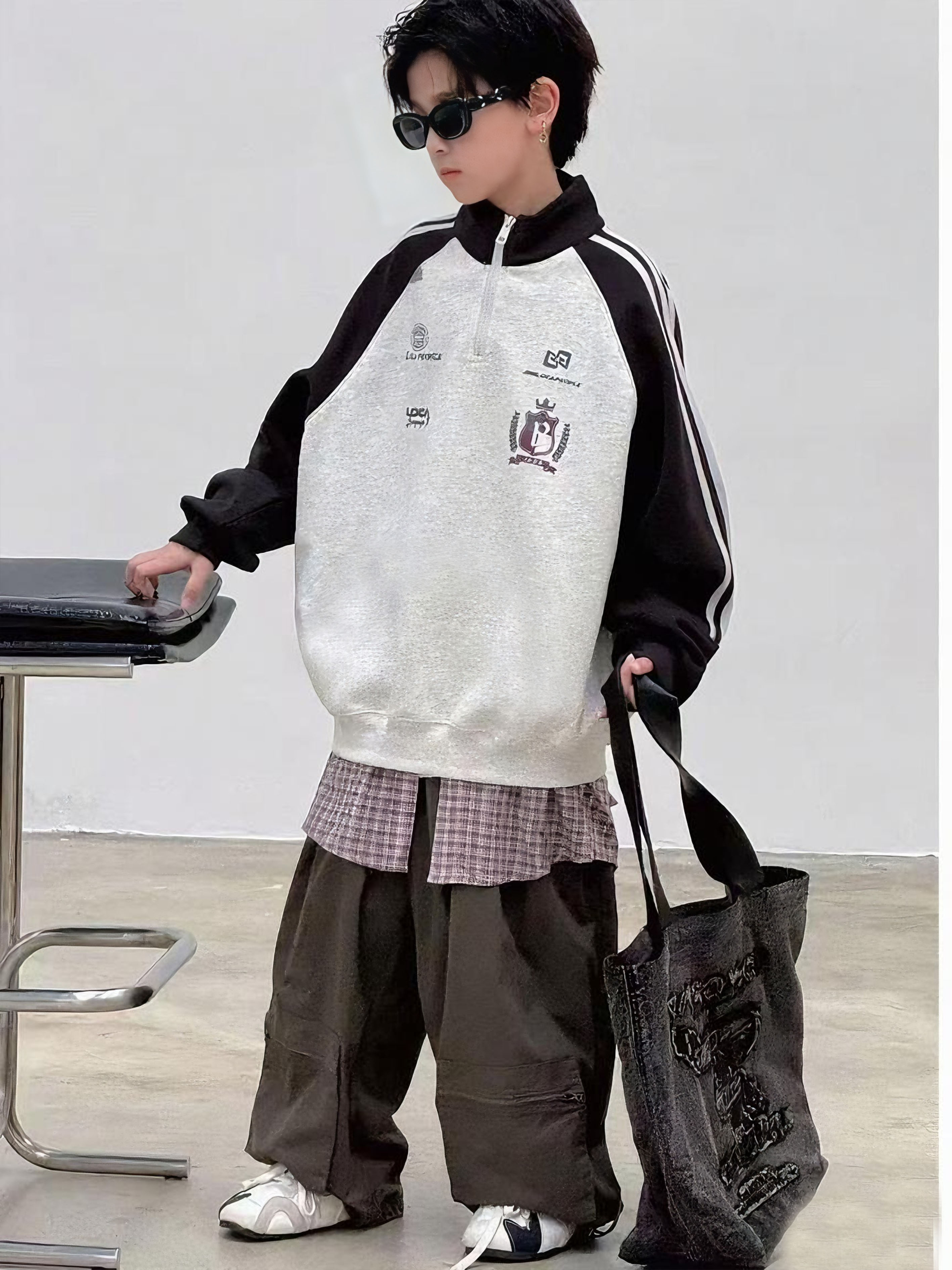 【搜衣阁】青少年大童秋款8786立领拉链拼接袖卫衣