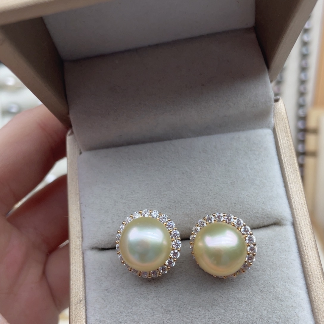 海水珍珠耳饰银S925镶嵌F15