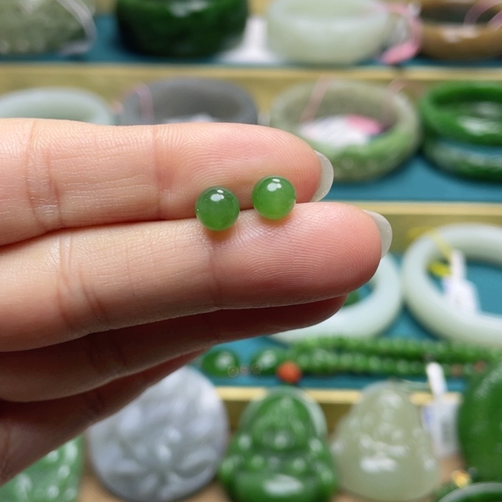 和田玉耳饰银S925镶嵌