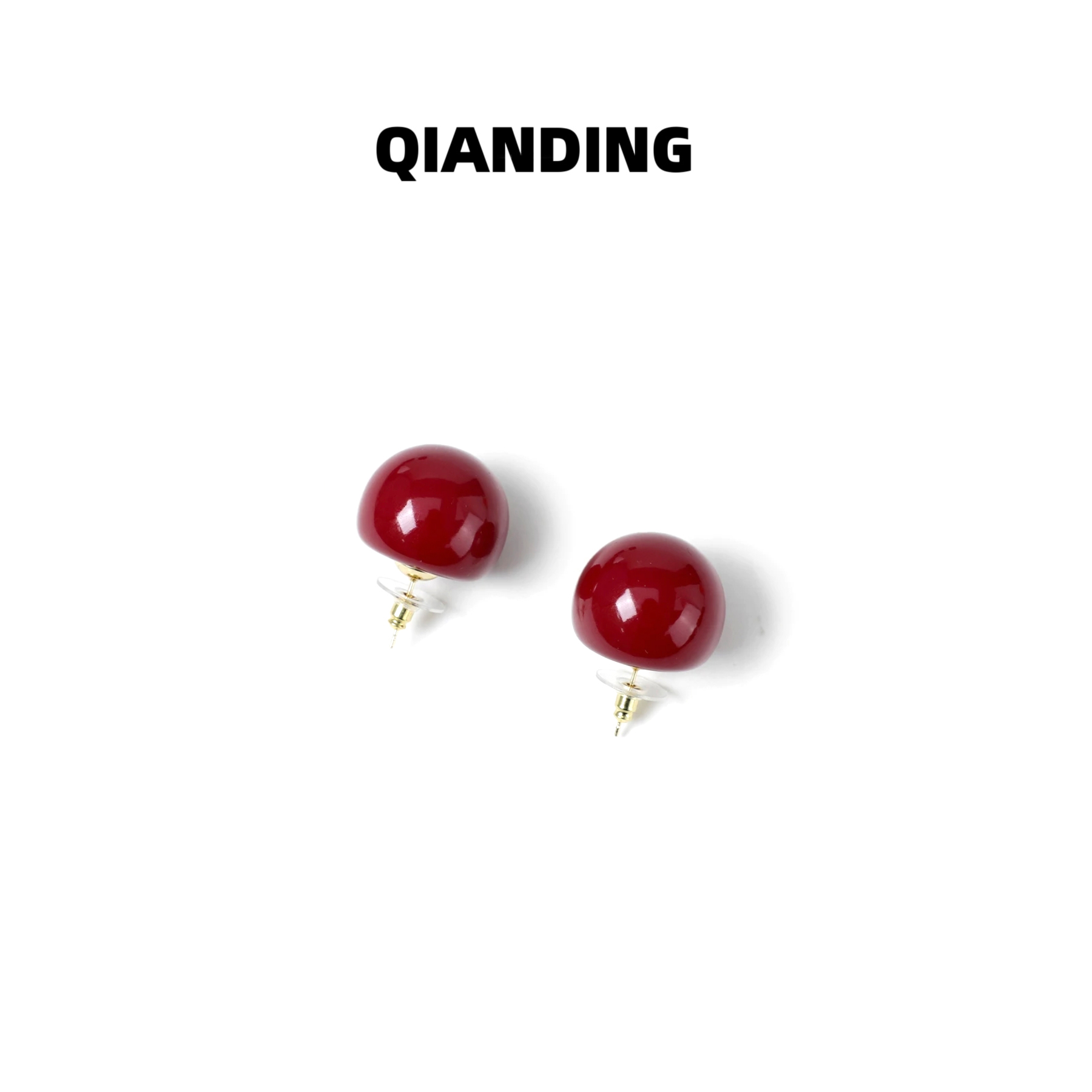 铜合金耳饰 【QIANDING】【圣诞车厘子耳钉】千金时尚少女感耳钉F352