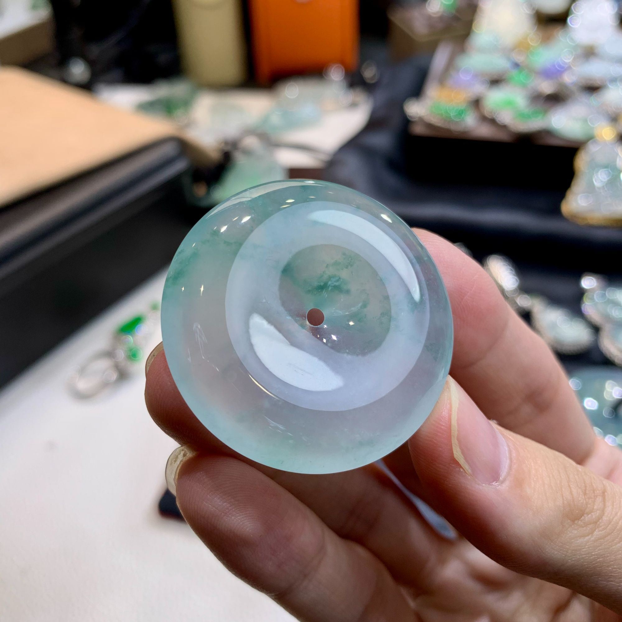 意境飘花大尺寸翡翠平安扣冰透精美通透气质