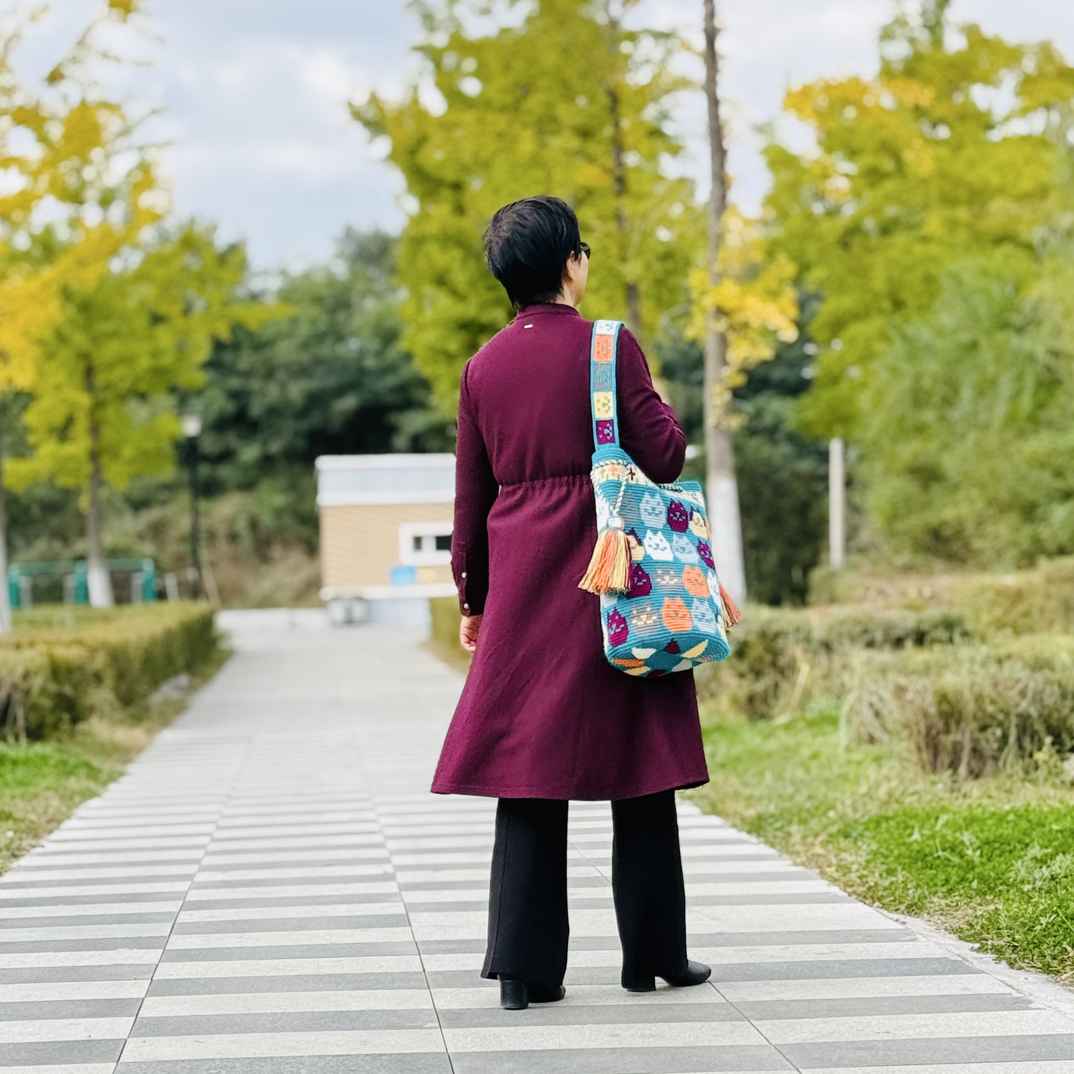 水桶包托特包卡通图案时尚单肩手工钩织通勤风休闲